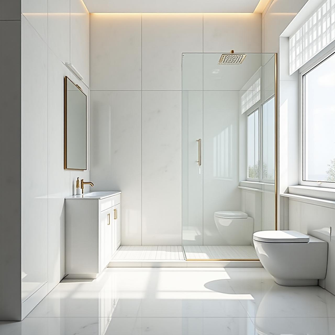 Pristine white ceramic tiles in a modern bathroom