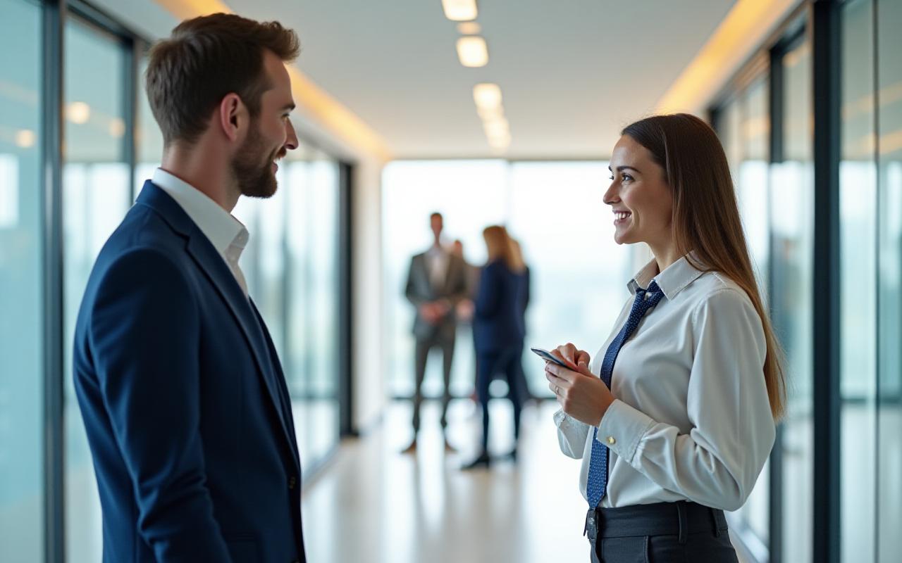 Professional estate agent discussing property management